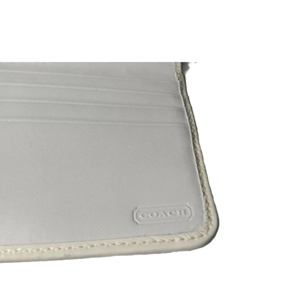 Coach Signature Stripe Checkbook Wallet Khaki~Brown~Cream Full Size - Picture 8 of 9